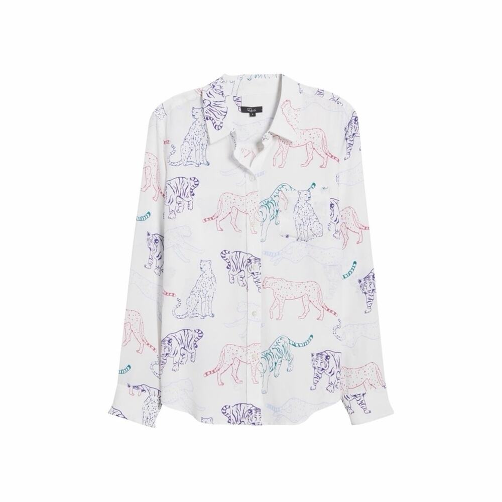 Rails Kate Wildcat Print Button-Up 100% Silk Blouse - Medium